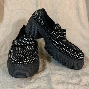 Rogue Helium Womans 8.5 Shoes Black Chunky Platform Rhinestone Ska Rockabilly